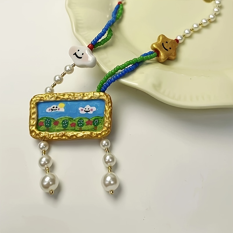 Cartoon Cloud Design Statement Necklace, Trendy Accessory